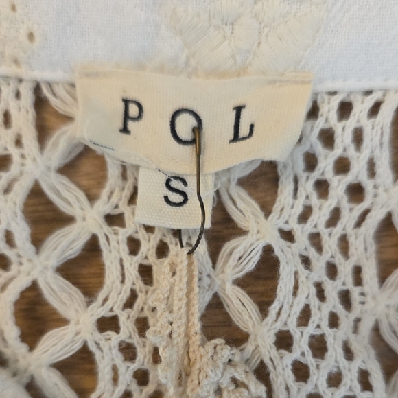 POL Coquette Crochet Shacket Cut Out Tie Top Small Cream New Raw Hem - Picture 11 of 15